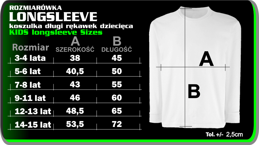 LONGSLEEVE DZIECIECY - rozmiarowka